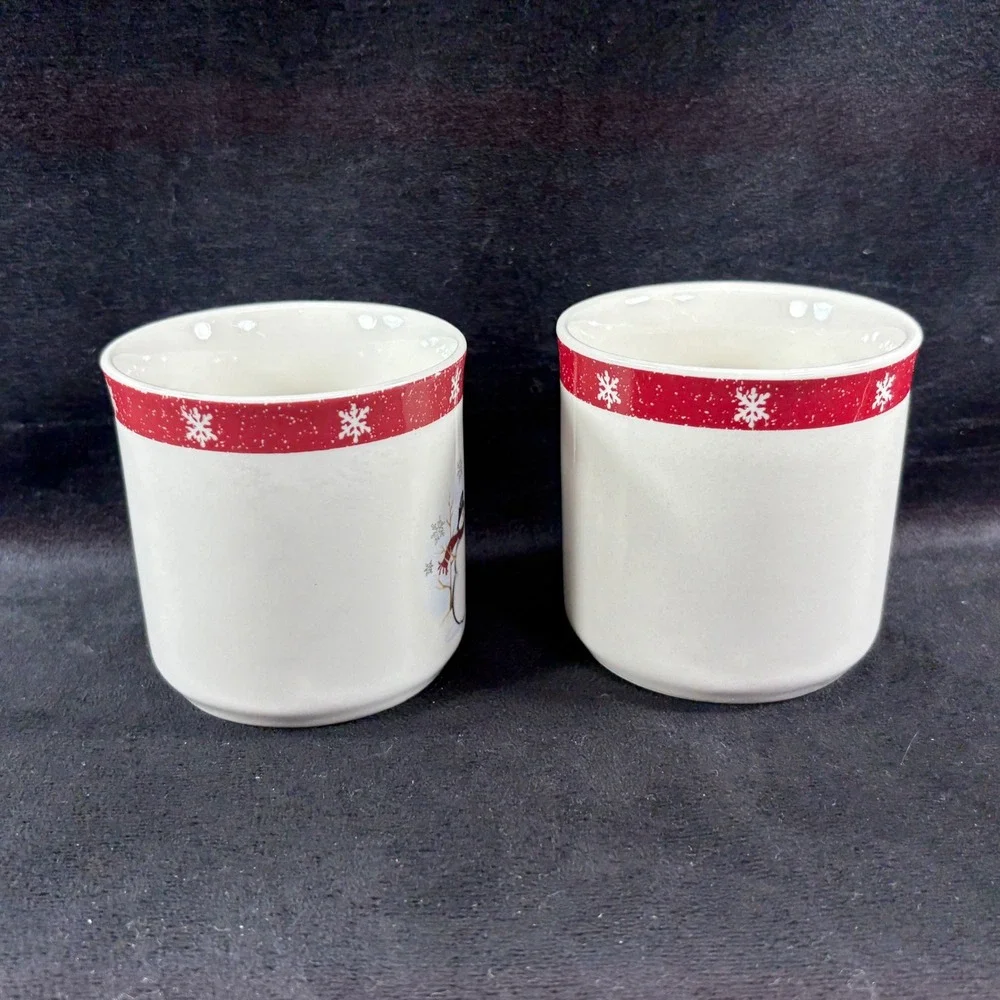 Lot of 4 Royal Seasons Stoneware Cups /‎ Mugs 2 Snowmen & Snowflake Design